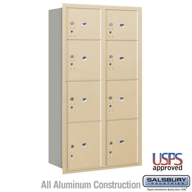 Maximum Height Recessed Mounted 4C Horizontal Parcel Locker with 8 Parcel Lockers in Sandstone with USPS Access - Rear Loading